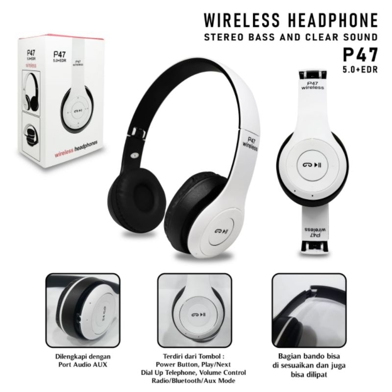 HEADPHONE BLUETOOTH GAMING HEADSET WIRELESS PRO BASS P47 HEADSET BLUETOOTH P47 ORIGINAL