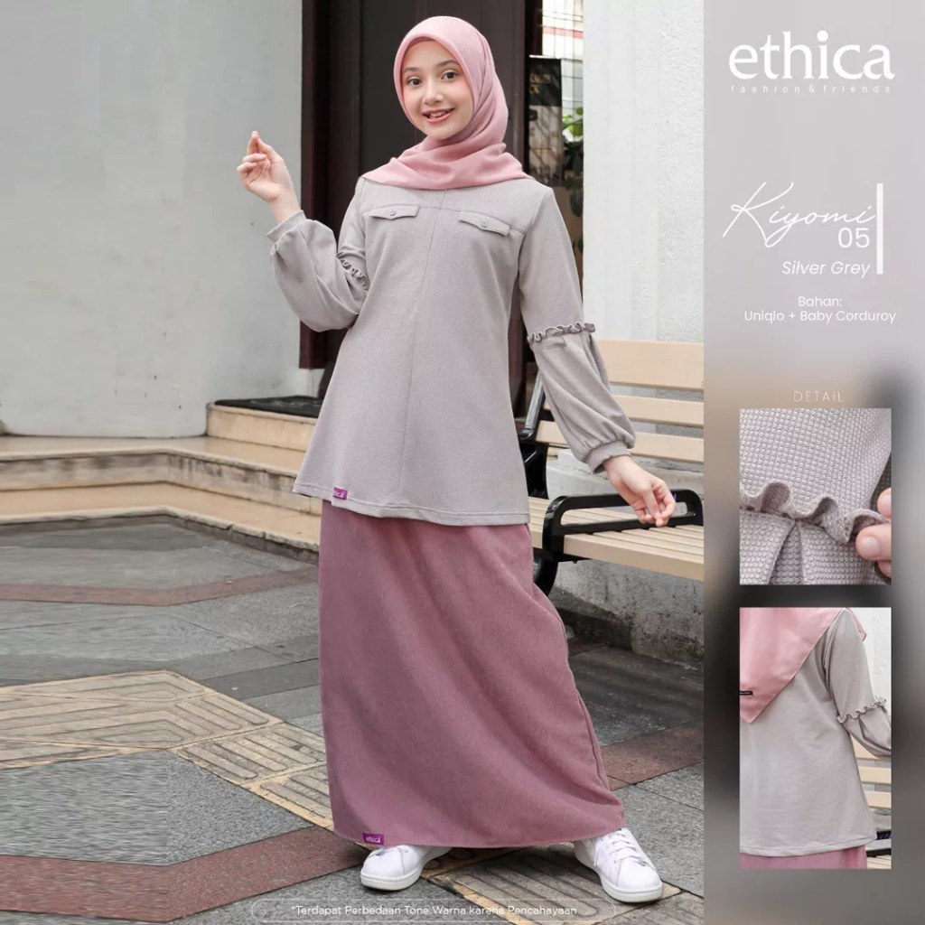 Ethica Stelan Atasan Dan Rok Remaja -  Kiyomi 05 - Plum Kitten - Silver Grey
