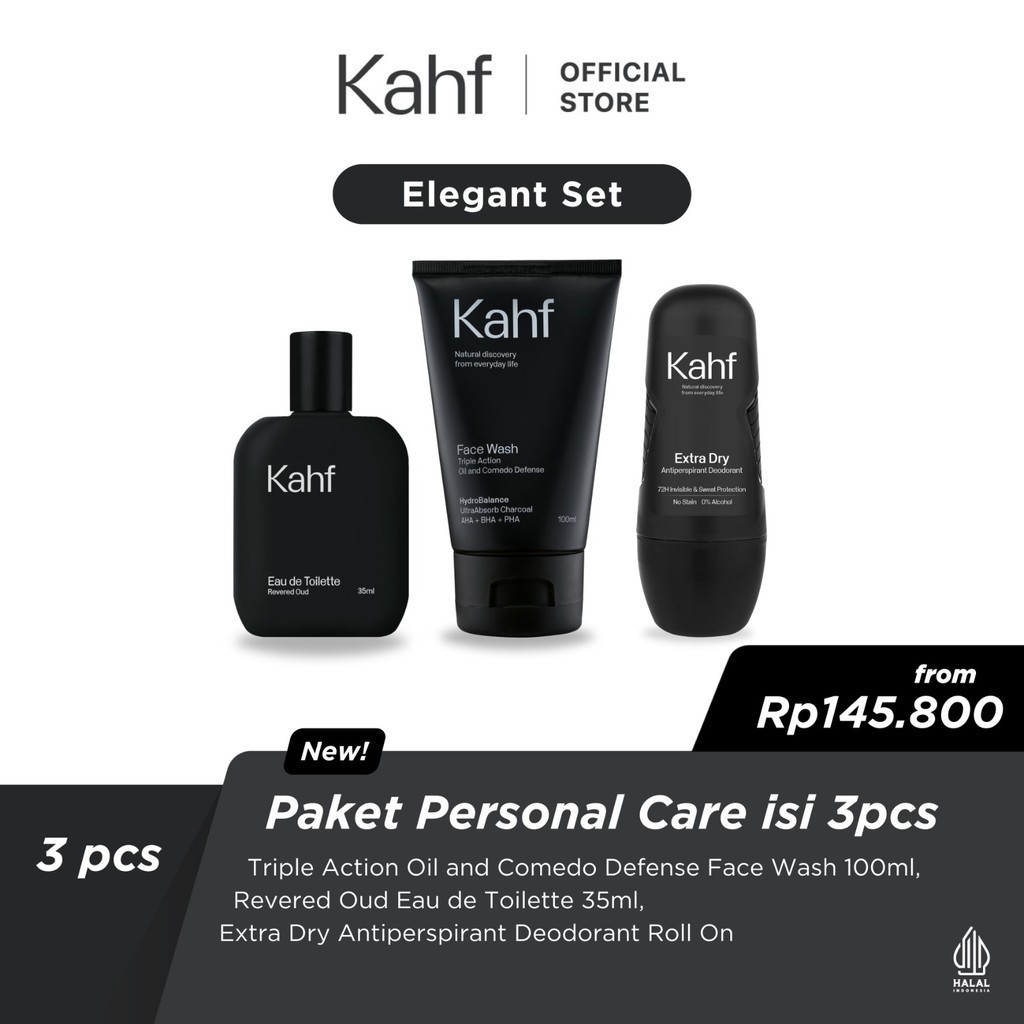 Kahf Paket Personal Isi 3 pcs - EDT Hitam, FW Hitam dan Deodorant Hitam -Revered Oud Personal Care