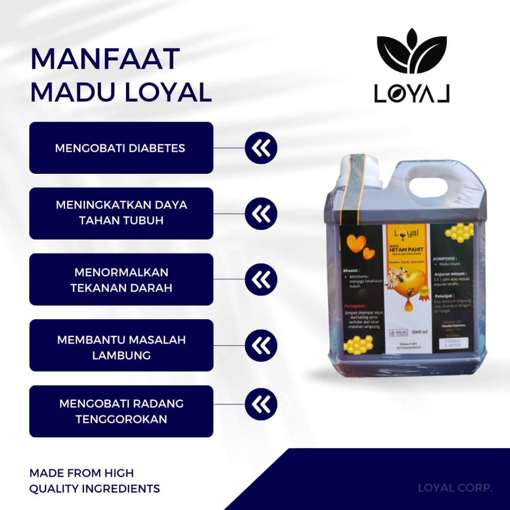 

Madu Hitam Pahit Loyal 1000ml Original - Madu Hitam Pahit Plus Sambiloto Propolis Daun Insulin - Membantu Menjaga Kesehatan