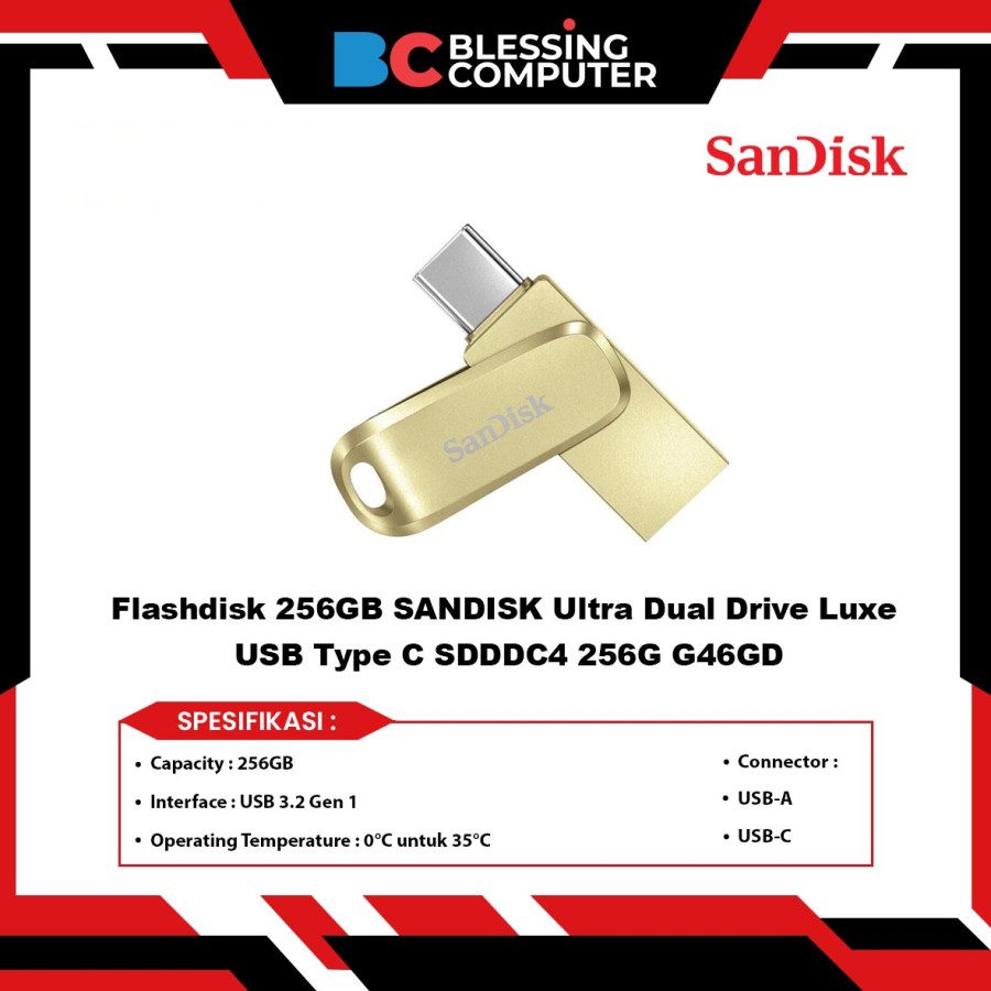 Flashdisk 256GB SANDISK Ultra Dual Drive Luxe USB Type C SDDDC4 256G G46GD