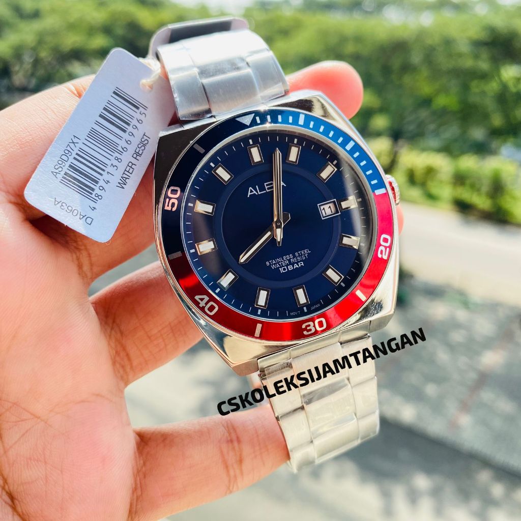 JAM TANGAN PRIA ALBA AS9D97X1 AS9D97 SILVER BLACK RED ORIGINAL BERGARANSI