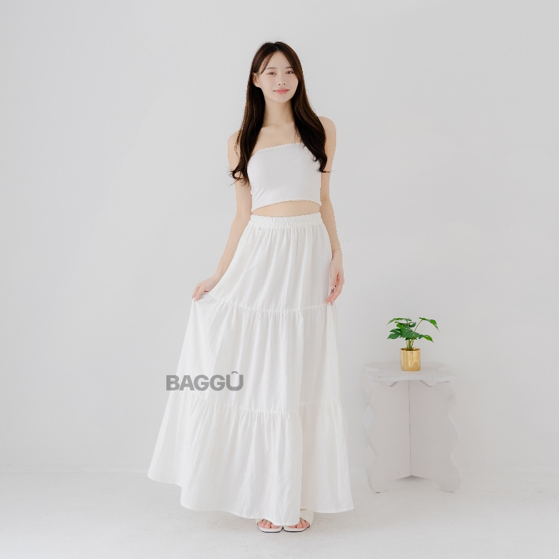 BAGGU Nakia Layer Skirt OffWhite / Rok Linen / Rok Layer Putih / Korean Skirt