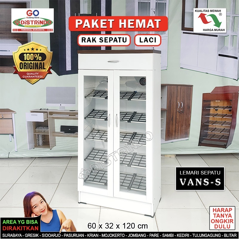 Lemari Sepatu Pintu Kaca 5 Rak 7 Ruang + LACI Sebaguna Kualitas Mewah tapi Murah - DISTRINDO
