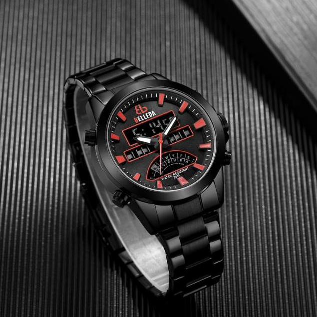 Jam Tangan Pria Belleda 9116 Digital Analog Rantai Stainless Anti Air Man Watch Original