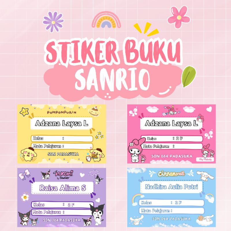 

STIKER SANRIO / STIKER NAMA BUKU/STIKER BUKU PELAJARAN/ TEMA SANRIO