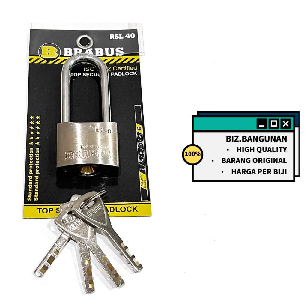 GEMBOK BRABUS RS LEHER PANJANG 40MM - GEMBOK PINTU PAGAR KUNINGAN ISO 9002