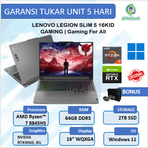 Lenovo Legion Slim 5 16KID RTX4060 8GB/ Ryzen 7 8845HS 16GB 512GB W11+OHS 16.0"WQXGA 165Hz