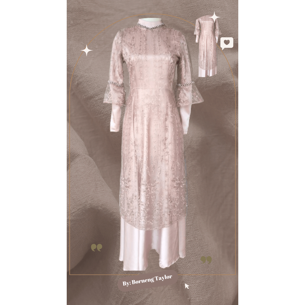 Dress Wanita Pakai Outer Brokat/ Dress Satin Velvet Paduan Brokat/ Dress Muslim Hijab/ Bridesmaid// 