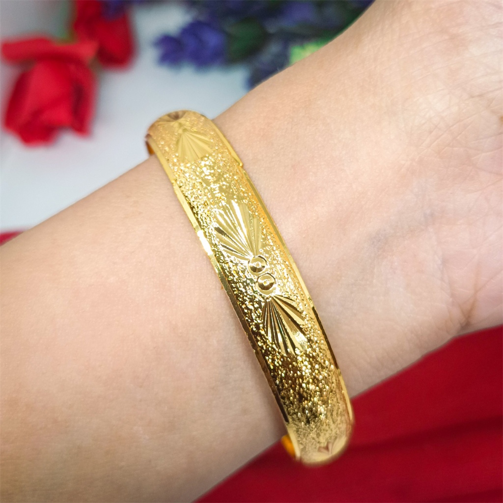 Gelang Bangkok Dewasa Perhiasan(Lebar10mm)Super Elegan Dan Mewah Pasir Berlapis Emas 24k Gold Ukir B
