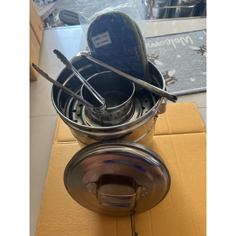 dandang bakso stenlis tebal uk 22 lengkap / dandang bakso termurah / panci bakso / langseng baso