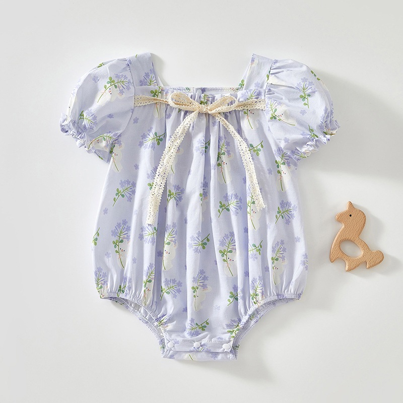 Jiwon Baju Bayi Newborn Romper Jumpsuit Bodysuit Playsuit Puff Sleeve Lengan Pendek Katun Cotton Ban