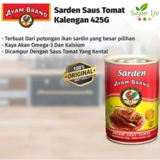 

AYAM BRAND Sardines Saus Tomat 425 Gram / Kaleng Daging Ikan Sarden Tomato Sauce Premium