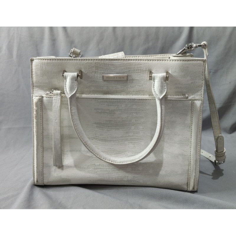 CHARLES & KEITH: Snake Print Shoulder Strap Hand Bag WHITE/TEA