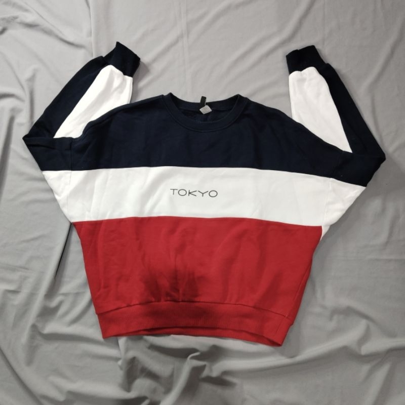 H&M Divided: Tokyo Tricolor Crop Top Sweater NAVY/WHITE/RED