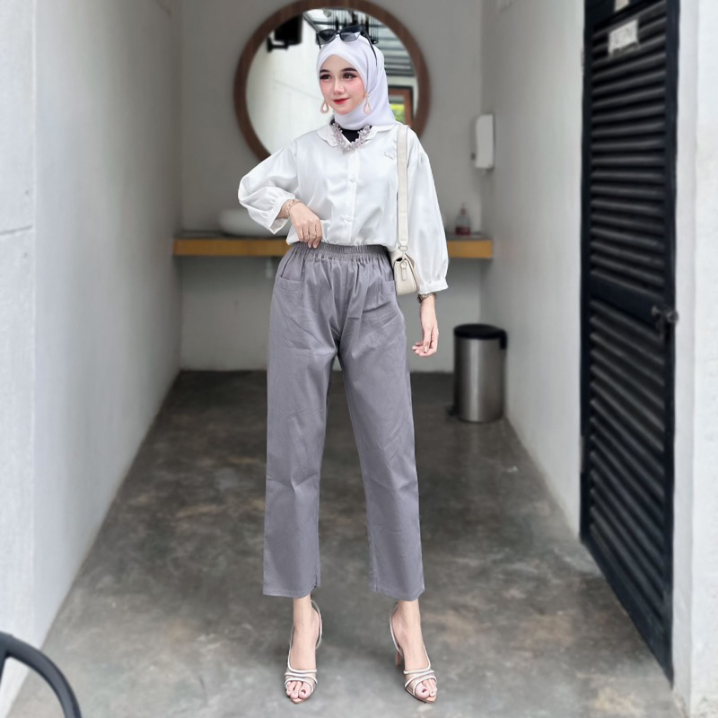 Korean Pants Crop , Celana Wanita 7/9 Kasual Bahan katun Combed Halus Allsize Sampai Jumbo Tebal Nya