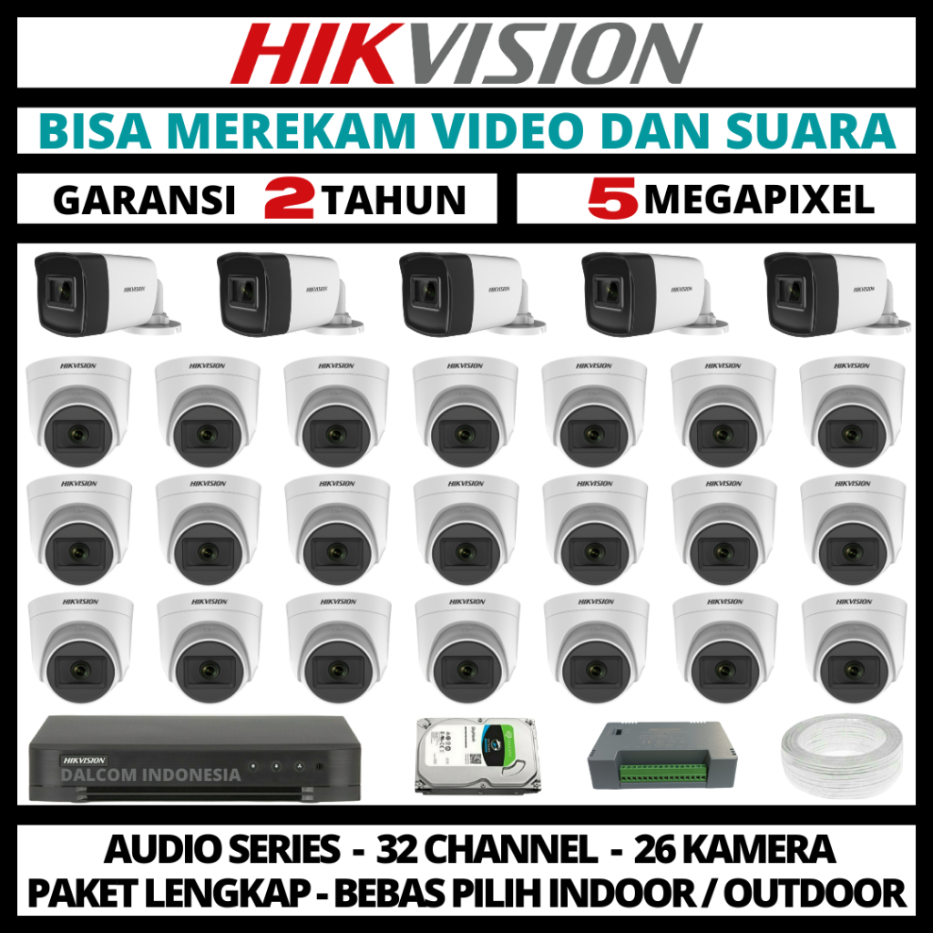 PAKET CCTV HIKVISION 5MP 3K 32 CHANNEL 26 CAMERA TURBO HD CAMERA CCTV & DVR FULL HIKVISION