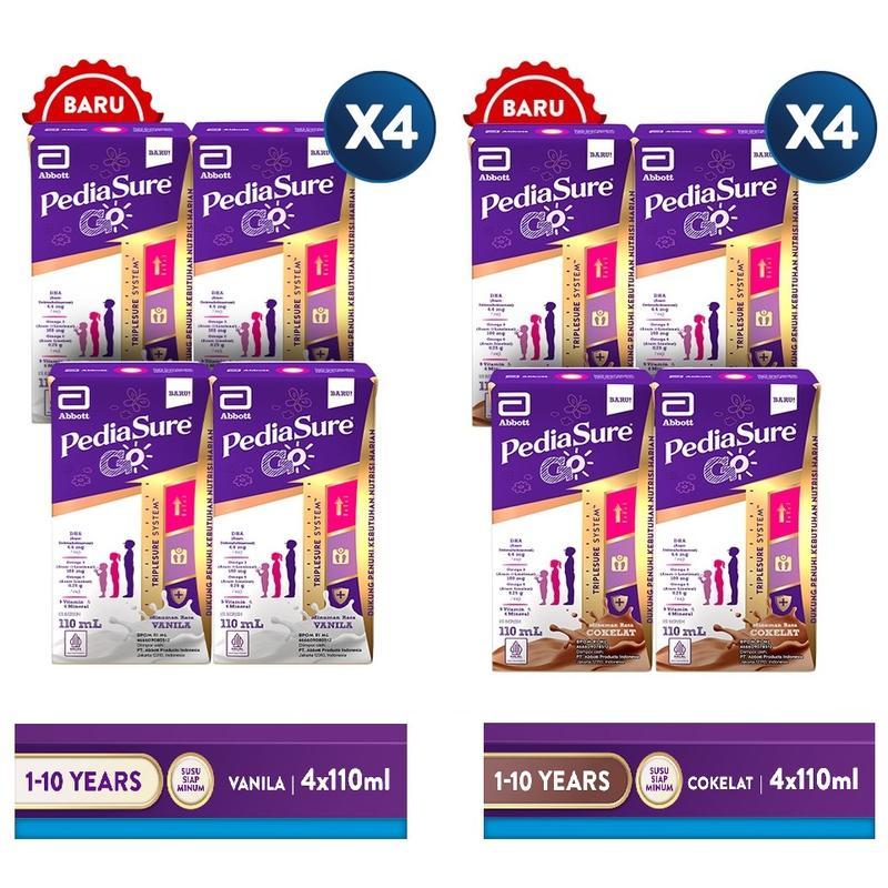 

Pediasure Go UHT (4x110 ML) - Nutrisi Pertumbuhan Anak - Pediasure Tetra Single Pack (1-10 Tahun) Rasa Cokelat - Vanilla