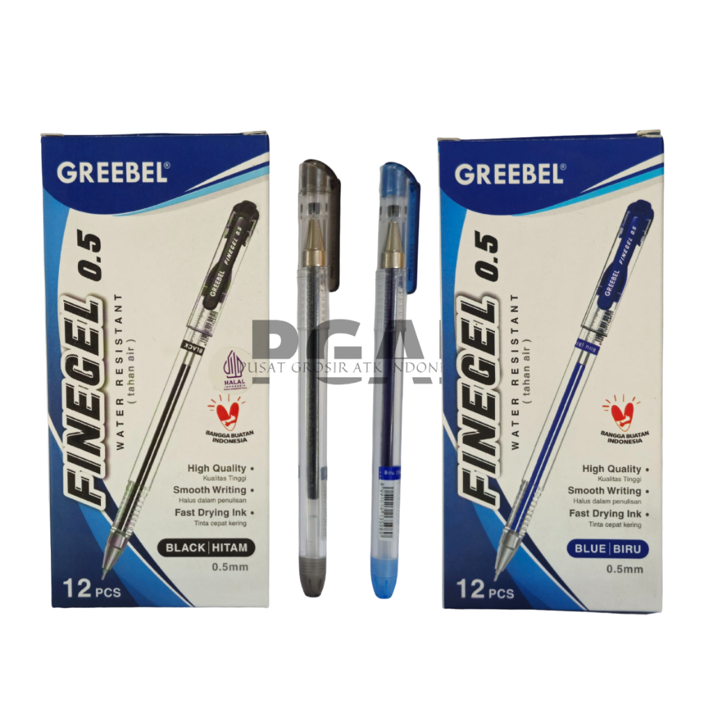 

BOLPOIN PULPEN FINEGEL GREEBEL 0.5 MM 1 PACK ISI 12 PCS PENA STATIONERY