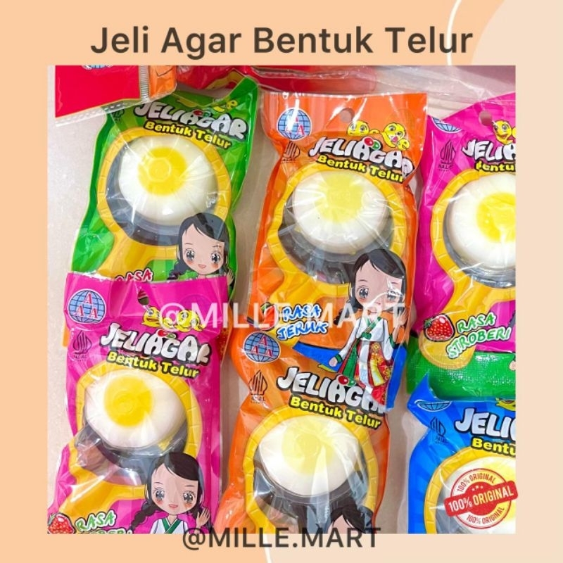 [1 PAK ISI 10 PCS]  JELLY TELOR SACHET/JELI AGAR CEPLOK BENTUK TELUR RASA JERUK APEL ANGGUR AAA PUDI