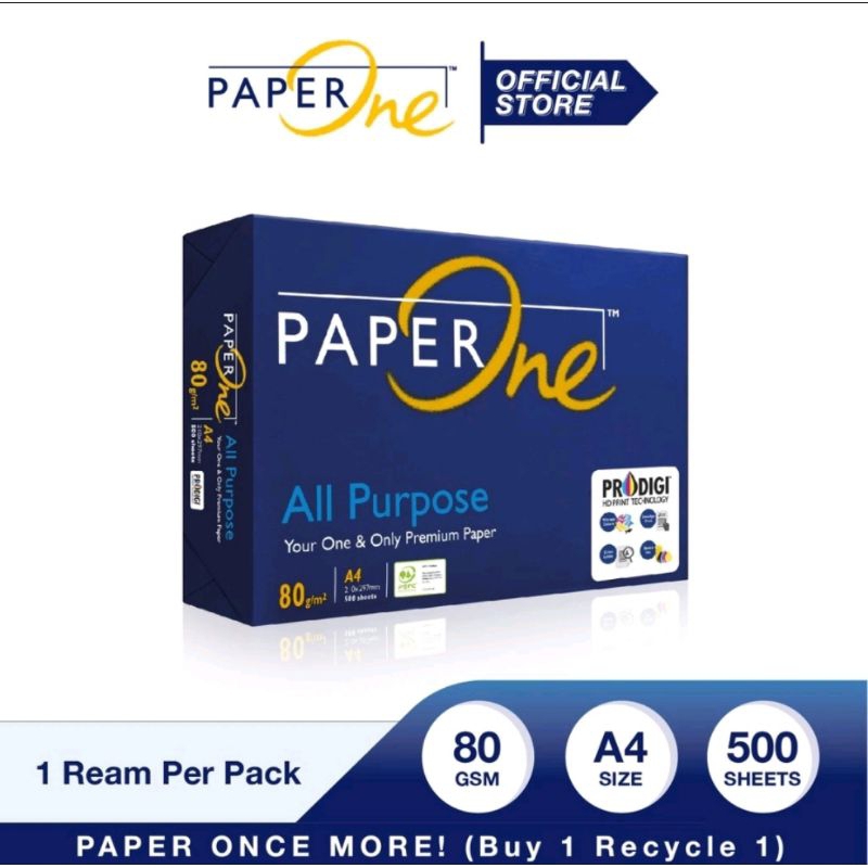

PaperOne Kertas A4 80gr All Purpose 1 rim (500 lembar) Lertas HVS A4 Kertas Fotocopy