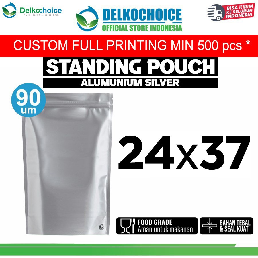 

Standing Pouch Silver Alu Foil Kemasan Makanan 24x37cm Delkochoice