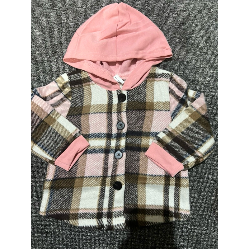 Baby girl plaid print hooded shirt