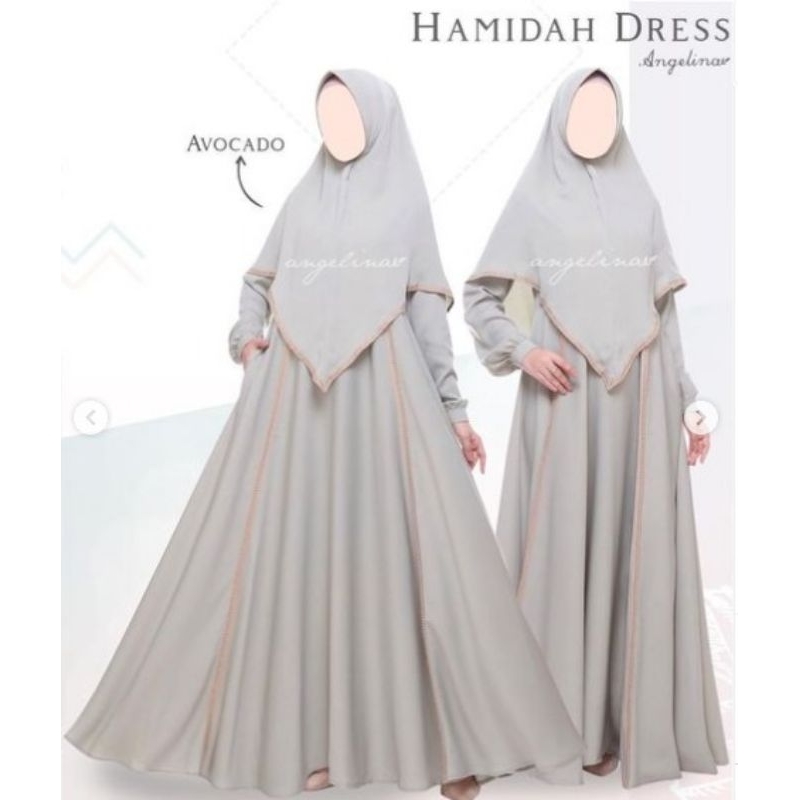 Hamidah dress & Hasna Khimar Atelier Angelina warna Avocado