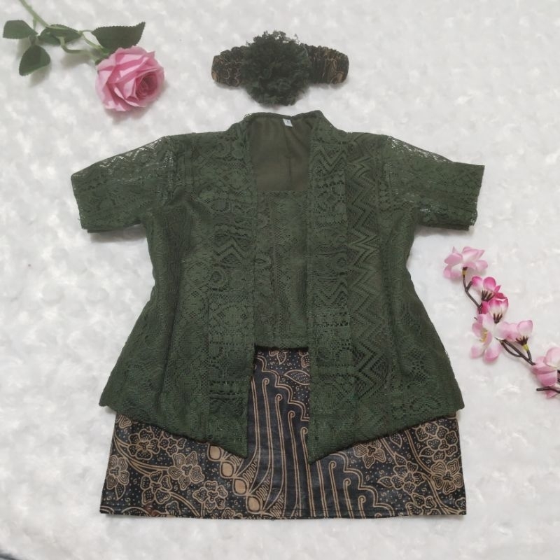 KEBAYA BAYI / KEBAYA ANAK / SETELAN KEBAYA ANAK hijau army