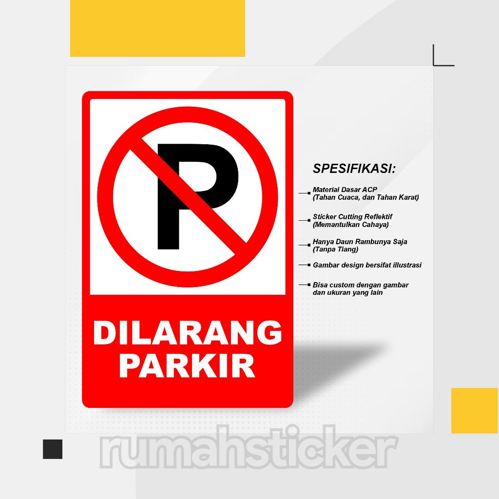 [RS] DAUN RAMBU DILARANG PARKIR Uk. 40 x 60 Cm PLAT ACP STICKER CUTTING REFLEKTIF BISA CUSTOM