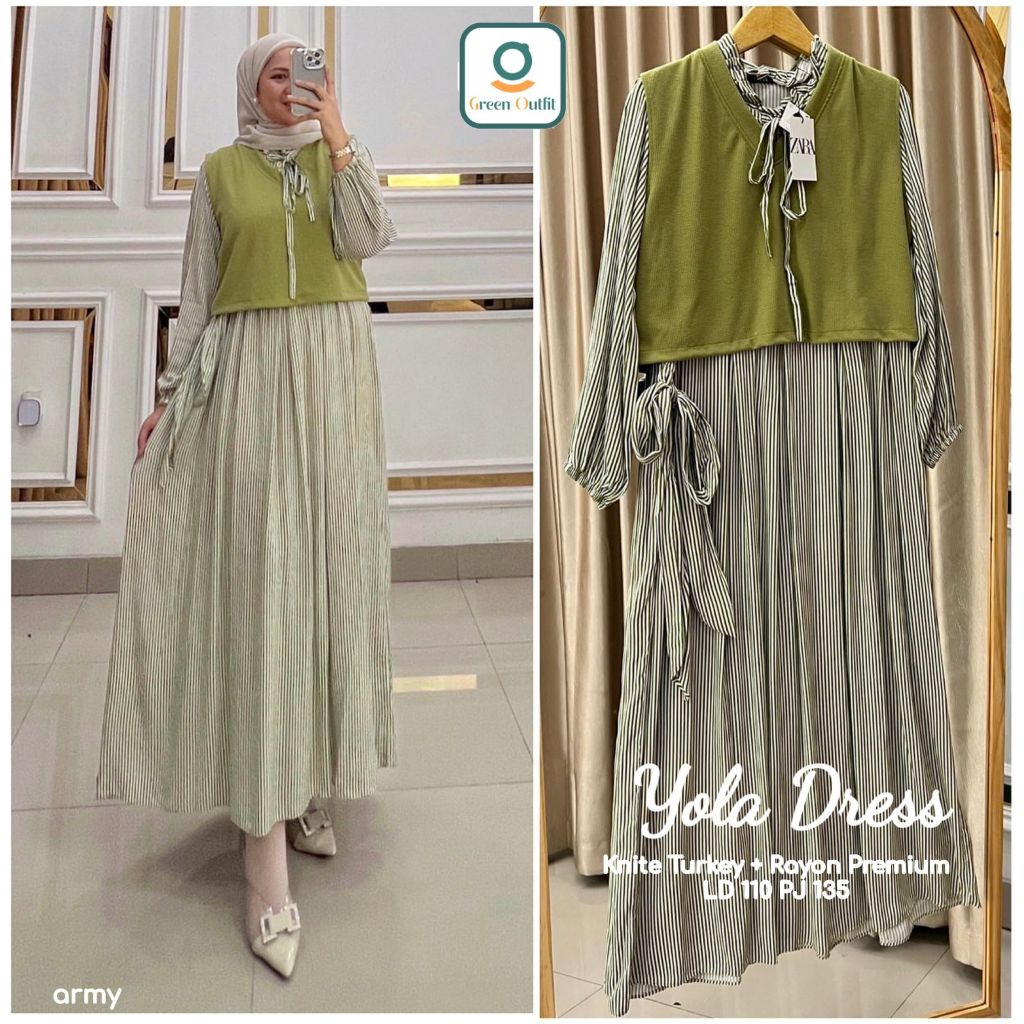 yola dress midi pakaian baju gamis bahan rajut turkey rayon import premium adem motif size ukuran xx