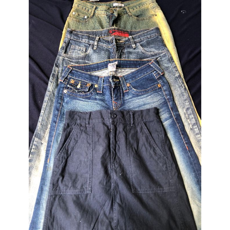 preloved kemeja, celana cutbray jeans, tas, sepatu Elizabeth