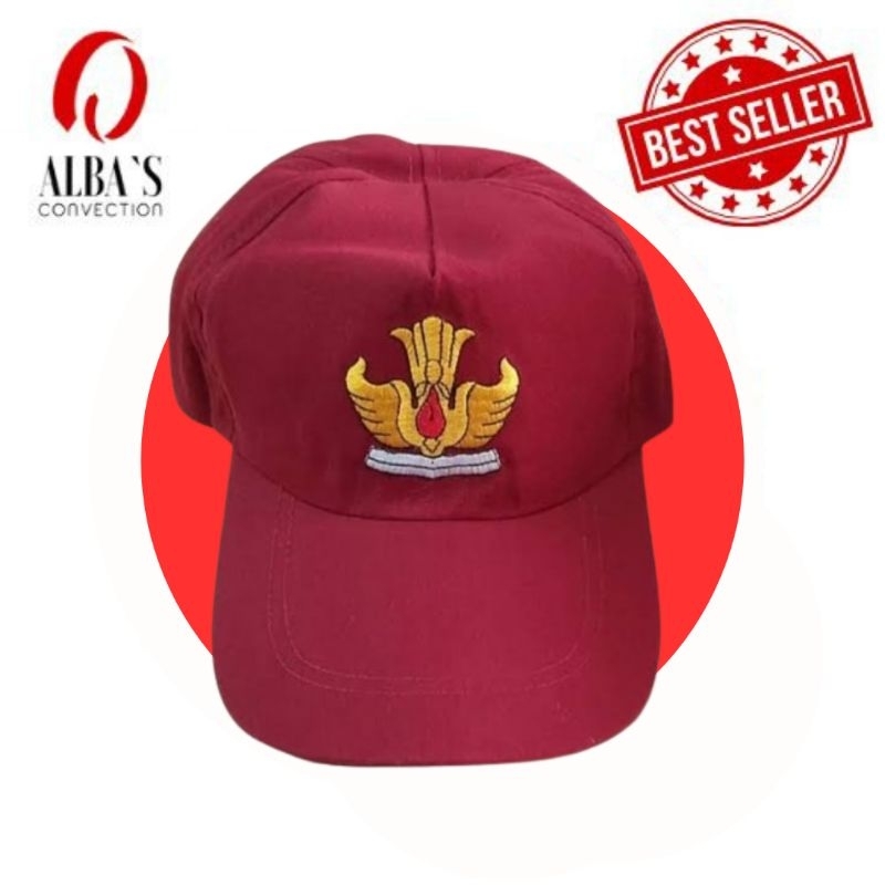 Topi Sekolah SD Merah Polos Bordir Perekat