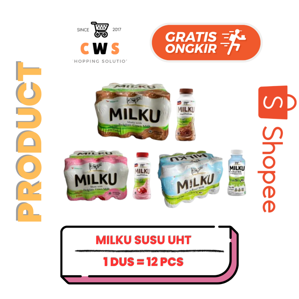 

MILKU Susu UHT Belgian Cows Cokelat Strawberry Original Putih Premium Botol 200 ml - 1 Dus / 12 Pcs