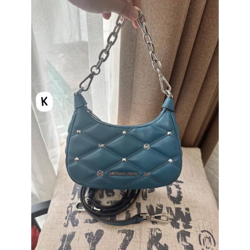 tas mk bag cora mini zip pouchette teal authentic