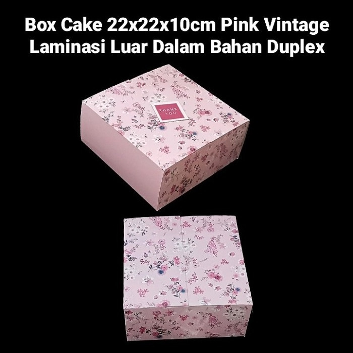 

( 5 pcs ) Cake Box Hampers Kue Tart Ukuran 22x22x10 cm Dus Motif Pink Vintage Laminasi Kemasan Bolu