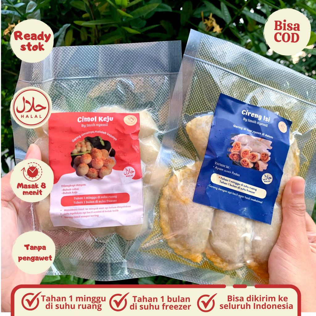 

[Paket isi 2] Cireng Ayam Suwir dan Cimol Keju Frozen Vacum