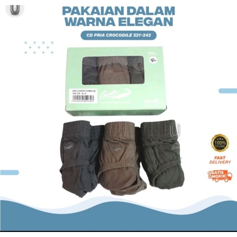 3Pcs Celana Dalam CROCODILE 3 In 1 Art 242 | Celana Dalam Pria Dewasa |Ori