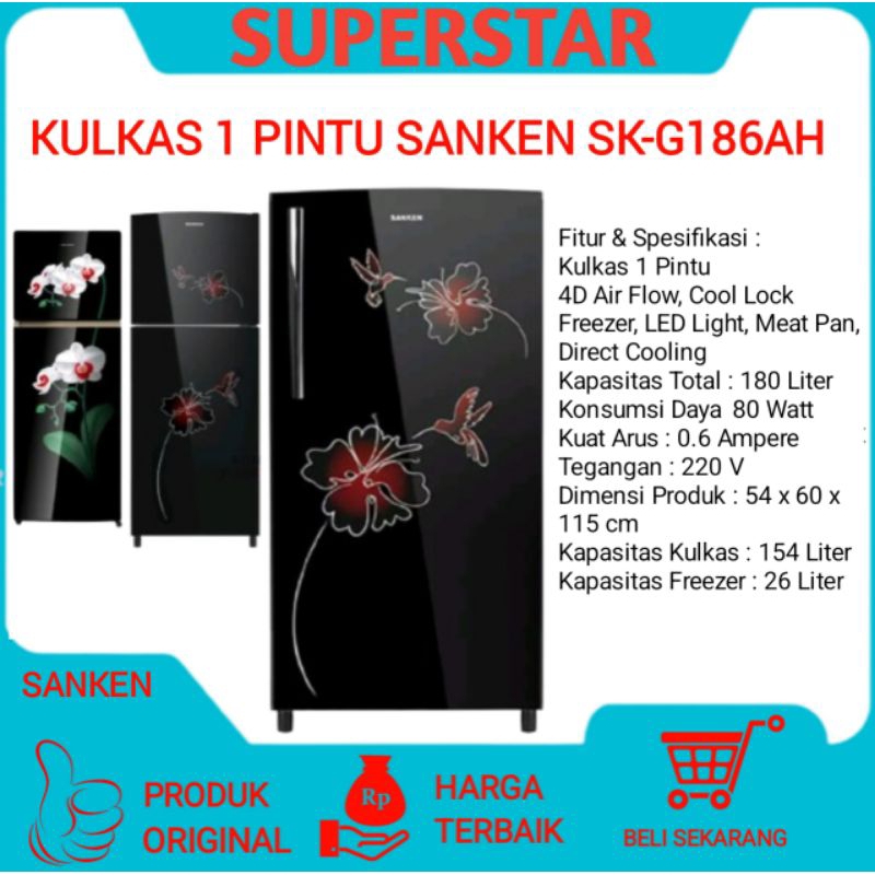 Kulkas sanken satu pintu motif bunga Sk-g 186Ah