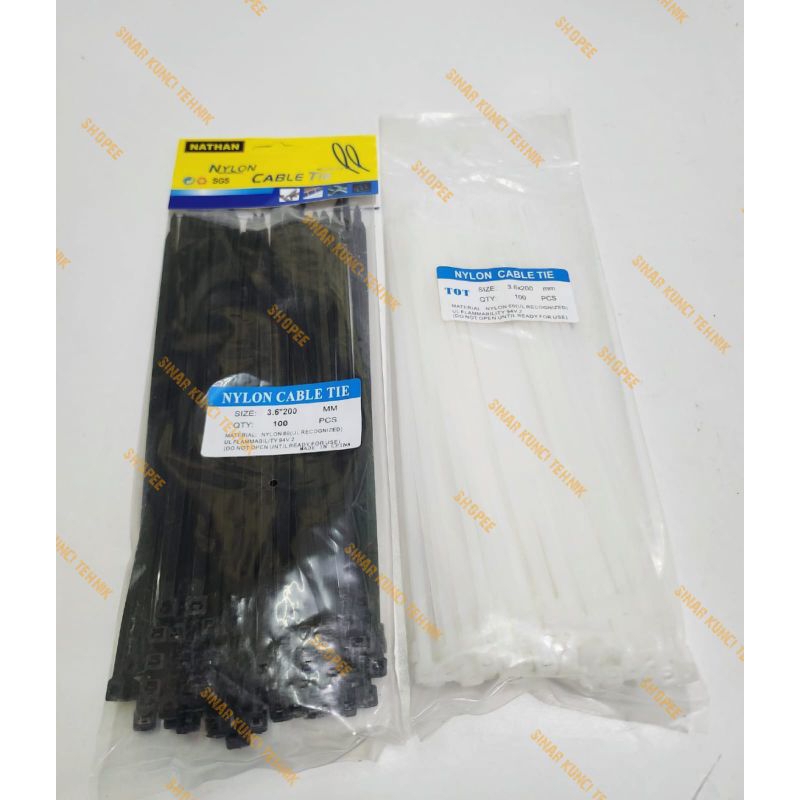

Kabel Ties Tali Sabuk 200mm 3,6 × 200mm 20Cm isi 100 Pcs Hitam / Putih - 20Cm Putih