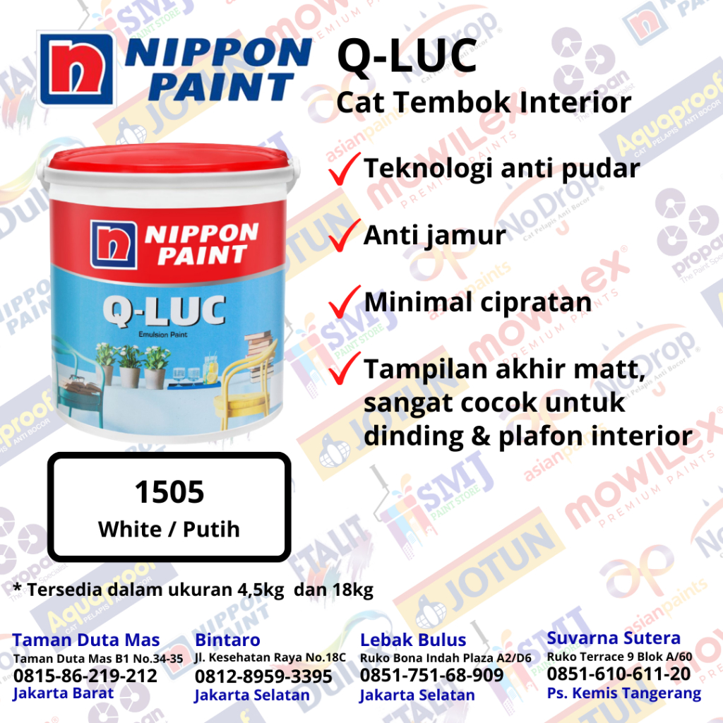 CAT INTERIOR NIPPON PAINT Q-LUC 1505 WHITE KEMASAN 4,5Kg