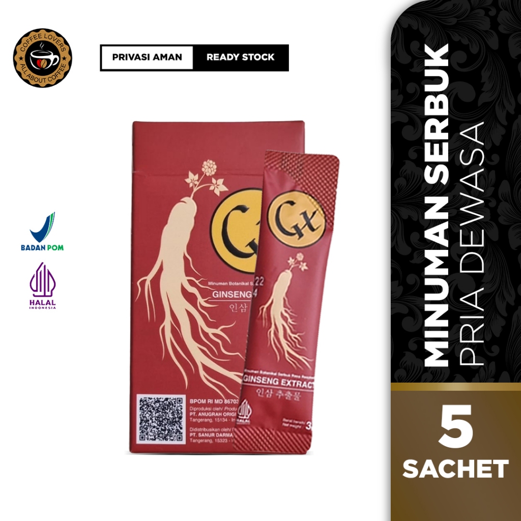GX Ginseng Extract 1 Box Isi 5 Sachets Minuman Serbuk Ginseng Rasa Raspberry Penambah Durasi