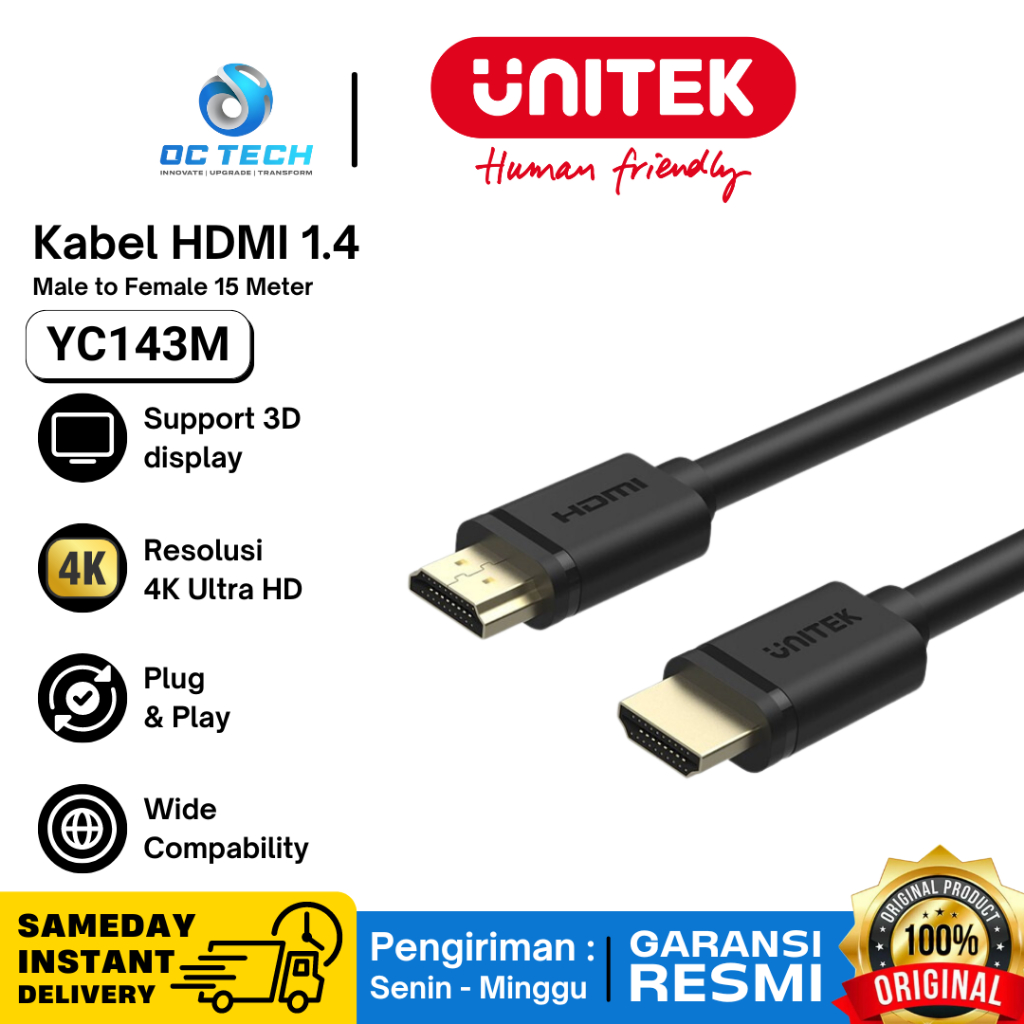 Unitek YC143 Kabel HDMI 1.4 Support 4K Ultra HD 15 Meter Kabel HDMI Unitek YC143M Y-C143M Original