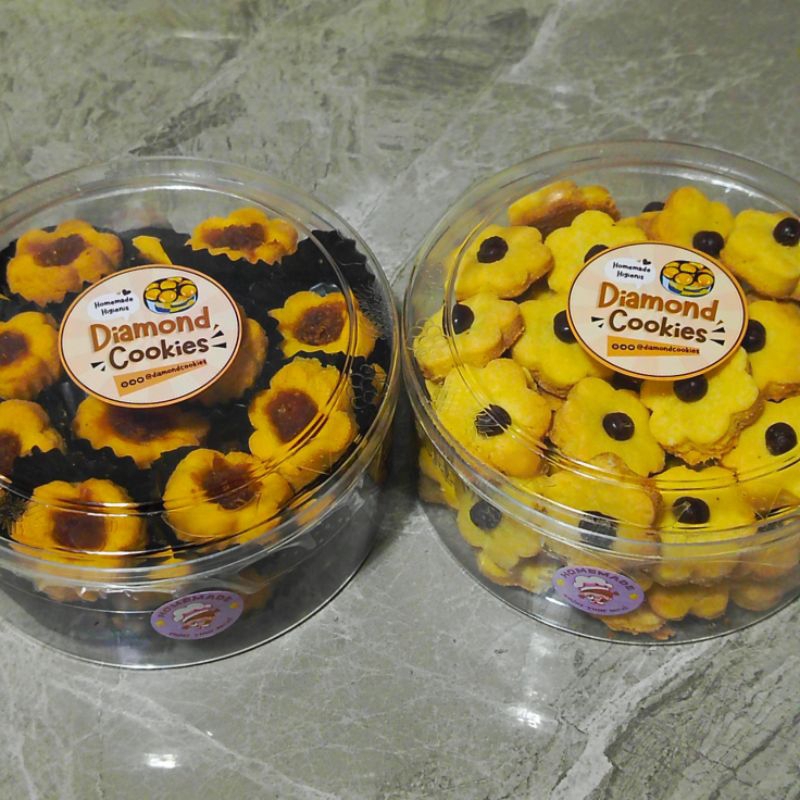 

【 DIAMONDCOOKIES 】PAKET BUNDLING JUMBO 2!! ( Thumbprint Nanas - Bunga Coklat ) • WISMAN • Premium • Mika Bulat • Isi 2 Mika Bulat