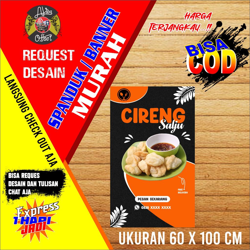 SPANDUK BANNER CUSTOM CIRENG SALJU UKURAN 60X100CM