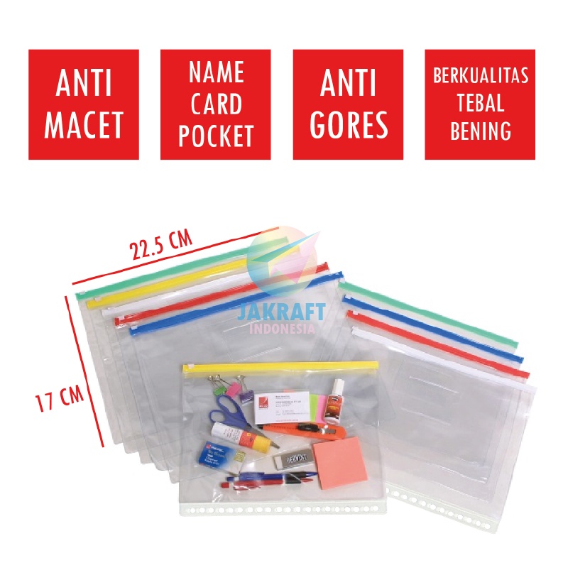 

GOGO 1 Pcs Zipper Bag Pocket u Binder Note A5 INTERX FOLDER Plastik Mika Bening Tebal Pocket Anti Air 2 Lubang Document Bag