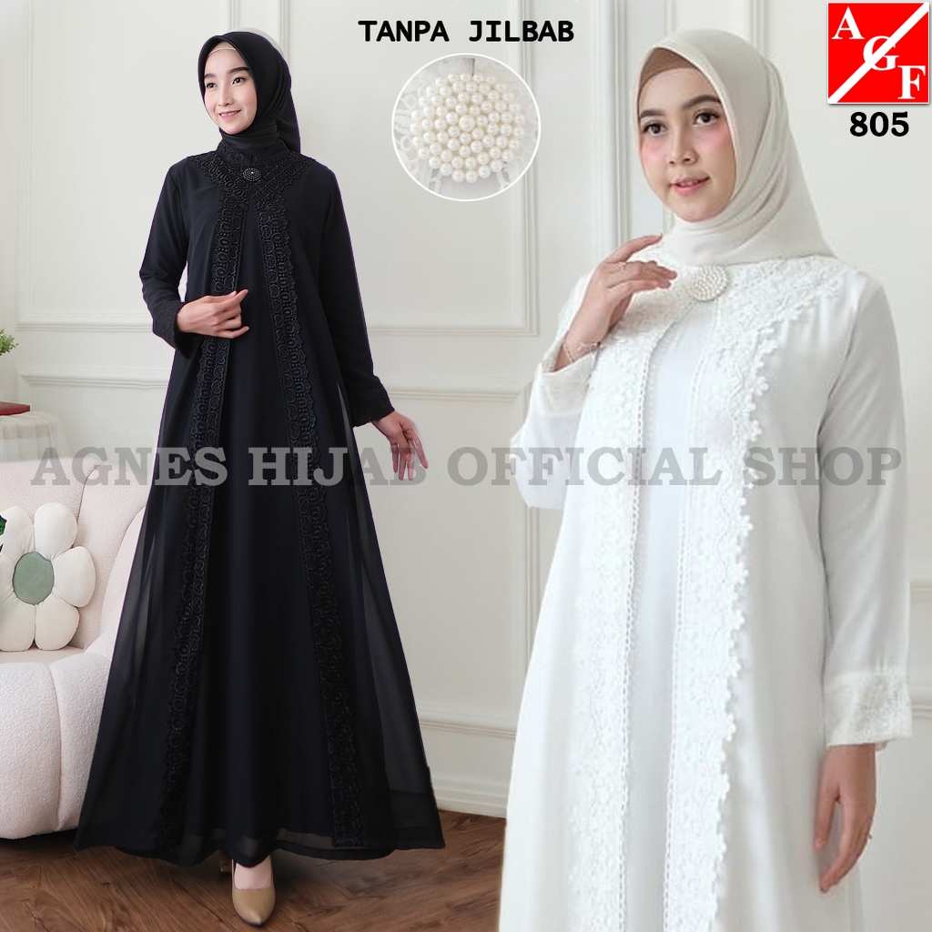 Agnes Hijab - Gamis Putih Murah Kamila Dress Baju Wanita Lebaran Haji Umroh Busana Muslim Wanita 805