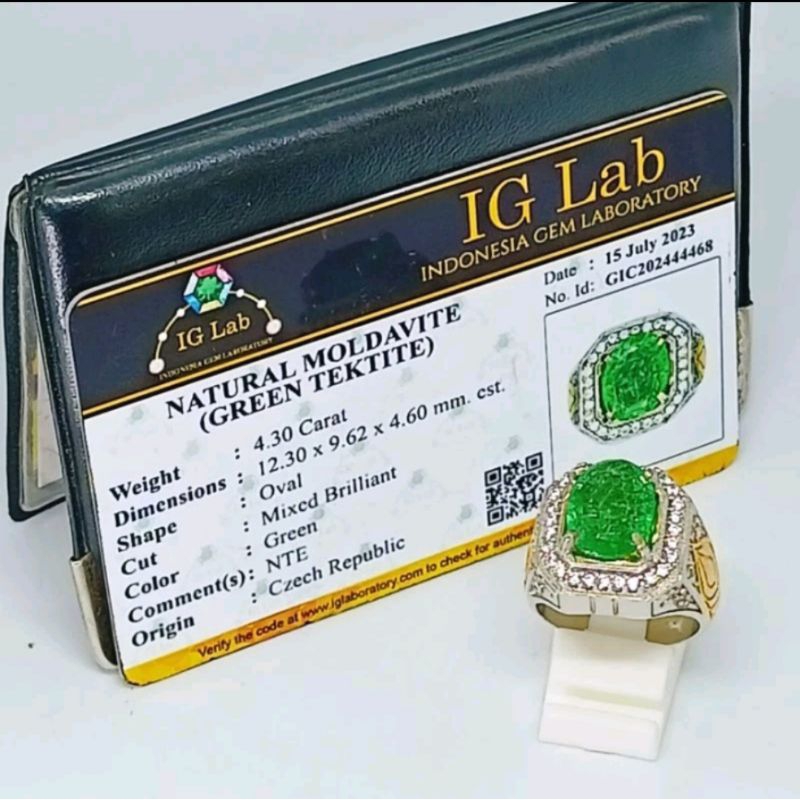 Cincin Batu Natural Moldavite (Green Tektite) + Memo