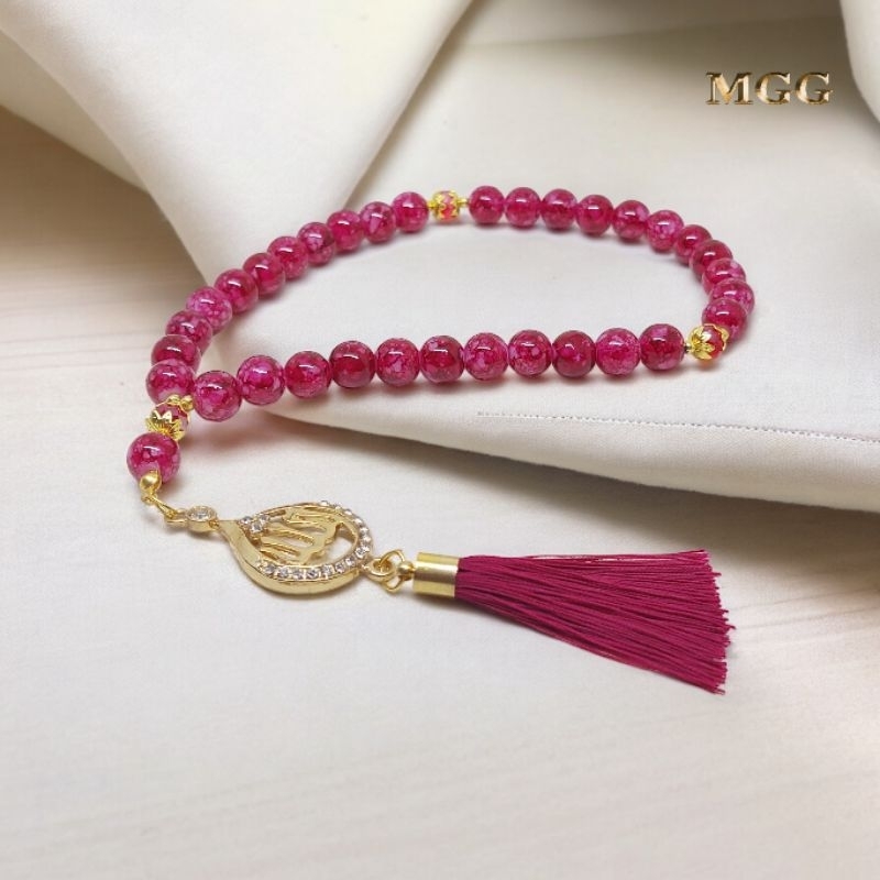 TASBIH BATU PIRUS SYNTETIC MERAH+LAFADZ ALLAH 10MM 33 BUTIR GOOD QUALTY
