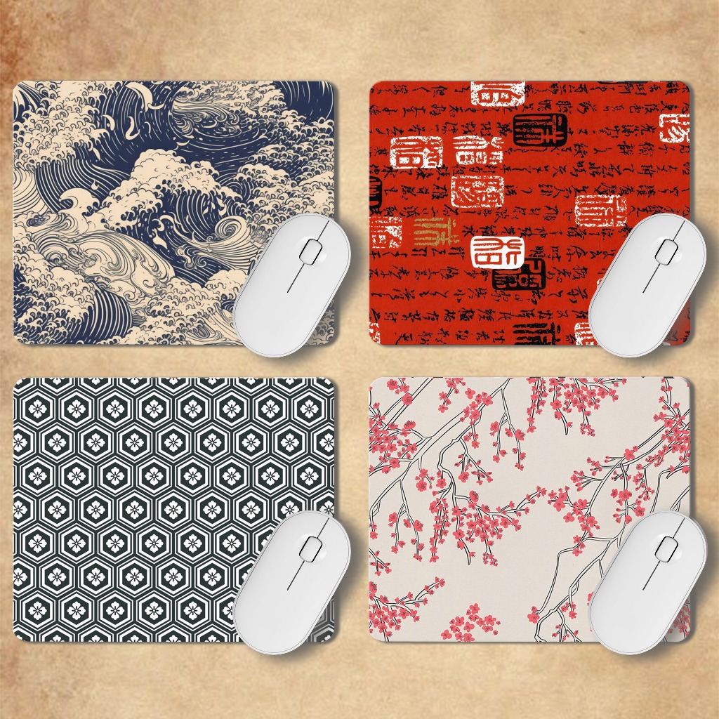 MOUSEPAD WFH GAMING ANTISLIP CUSTOM TEMA MOTIF AESTHETIC JAPANESE PATTERN JEPANG SIMPLE ABSTRACT